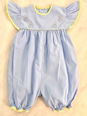 Auraluz Light Blue Ladybug Embroidered One-Piece Romper - Yellow Trim